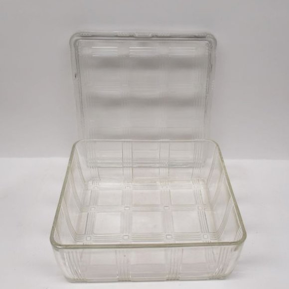 Hazel Atlas Crystal CRISS CROSS CRISSCROSS 8 X 8 Refrigerator Dish w/Lid - Picture 3 of 4